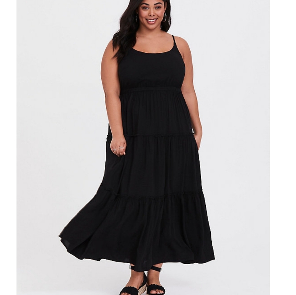 BLACK CHALLIS TIERED MAXI DRESS